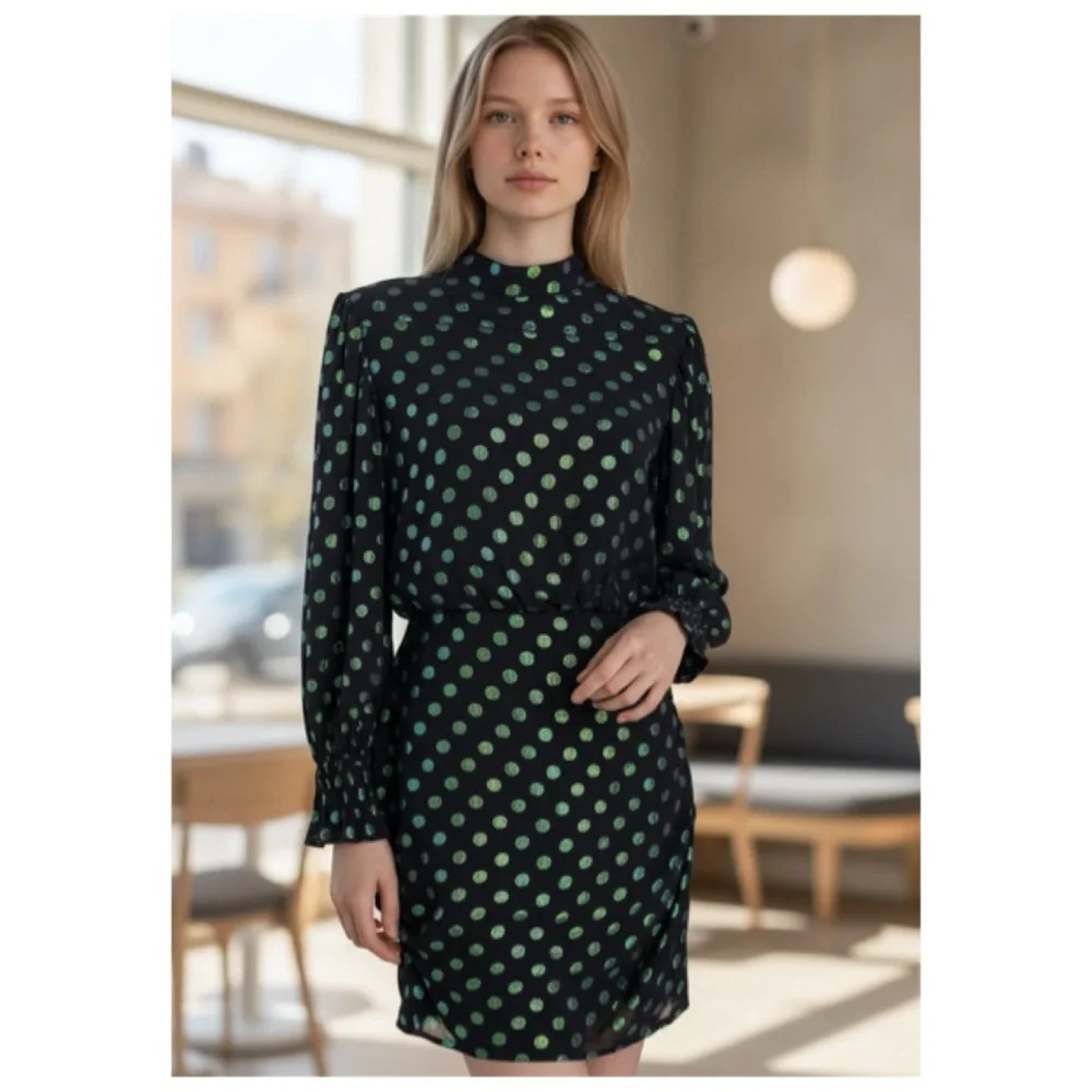 SALONI RINA SILK POLKA DOT MINI DRESS SIZE 8 US - Picture 4 of 16